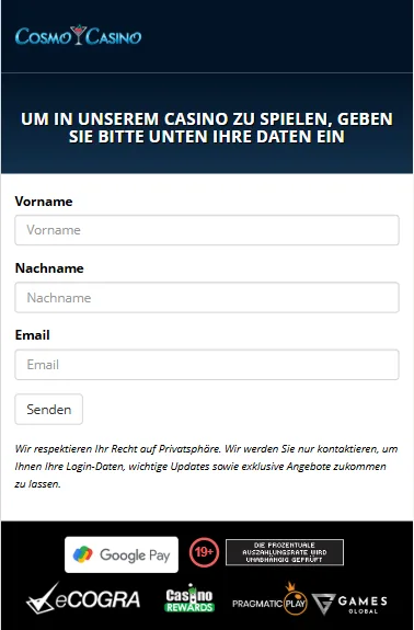 Cosmo Casino Anmeldeformular