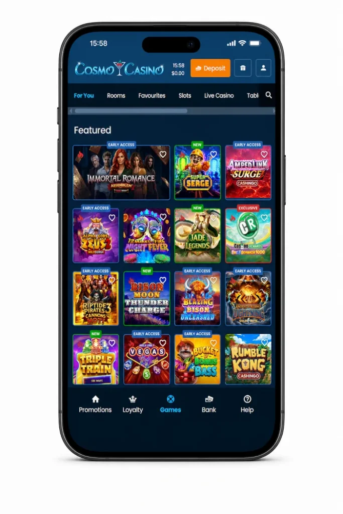 CosmoCasino Mobile App interface